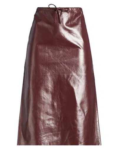 Tod's Woman Midi Skirt Chocolate Brown Size 6 Lambskin In Burgundy