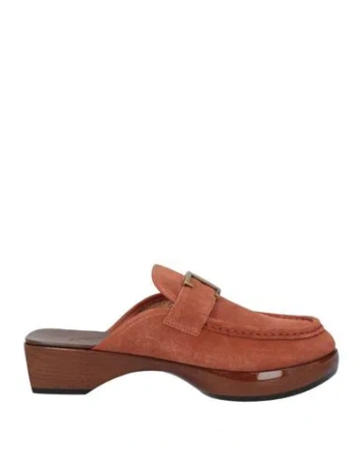 Tod's Woman Mules & Clogs Brick Red Size 8 Leather In Brown