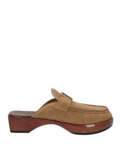 Tod's Woman Mules & Clogs Khaki Size 5 Leather In Beige
