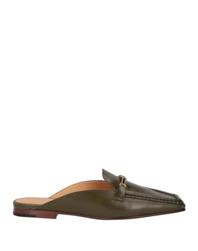 Tod's Woman Mules & Clogs Military Green Size 8 Leather