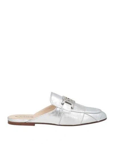 Tod's Woman Mules & Clogs Silver Size 7 Leather In White