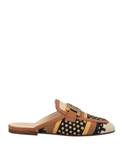 Tod's Woman Mules & Clogs Tan Size 8 Textile Fibers, Leather In Brown