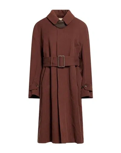 Tod's Woman Overcoat & Trench Coat Chocolate Brown Size 6 Linen, Cotton, Lambskin, Cow Leather