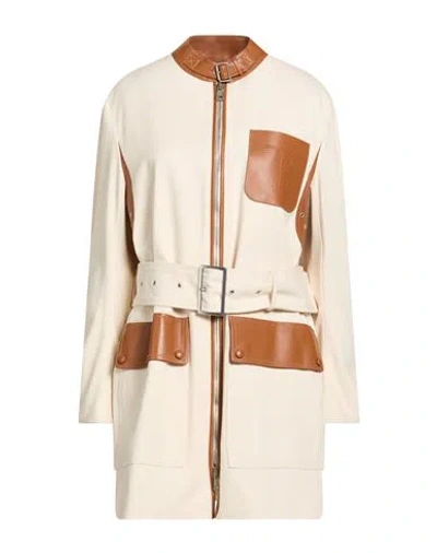 Tod's Woman Overcoat & Trench Coat Ivory Size 4 Cotton, Cow Leather In Brown