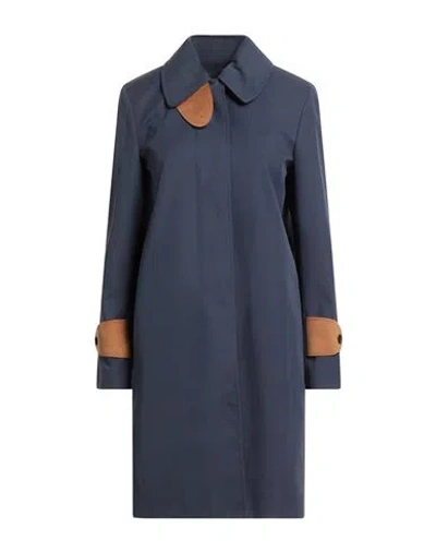 Tod's Woman Overcoat & Trench Coat Midnight Blue Size 4 Cotton, Polyamide, Ovine Leather