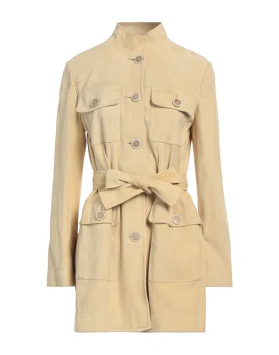 Tod's Woman Overcoat & Trench Coat Pastel Yellow Size 6 Ovine Leather, Goat Skin