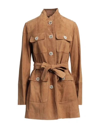 Tod's Woman Overcoat & Trench Coat Camel Size 8 Ovine Leather, Goat Skin In Beige