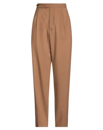Tod's Woman Pants Camel Size 4 Virgin Wool, Silk, Cow Leather In Brown