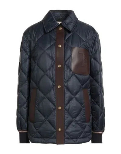 Tod's Woman Puffer Navy Size 6 Polyamide, Acrylic, Wool, Elastane, Lambskin In Blue