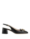 Tod's Square Toe Block Heel Gold-tone Hardware Slingback In Black