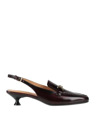 Tod's Woman Pumps Burgundy Size 8 Leather In Red