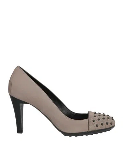 Tod's Woman Pumps Grey Size 7.5 Leather In Brown