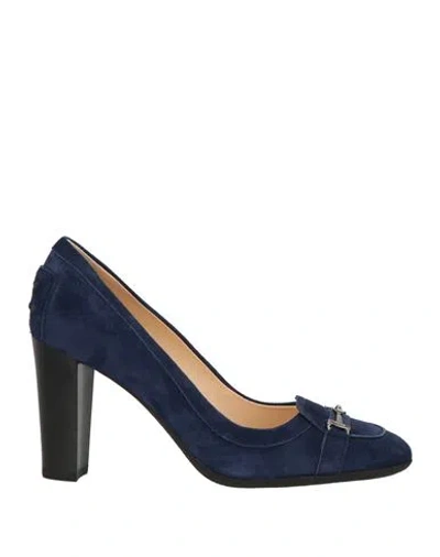 Tod's Woman Pumps Navy Size 8 Leather In Blue