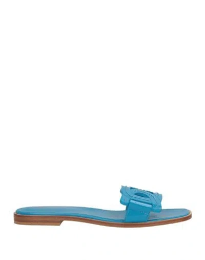 Tod's Woman Sandals Azure Size 8 Leather In Blue
