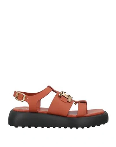 Tod's Woman Sandals Brick Size 8 Soft Leather In Red