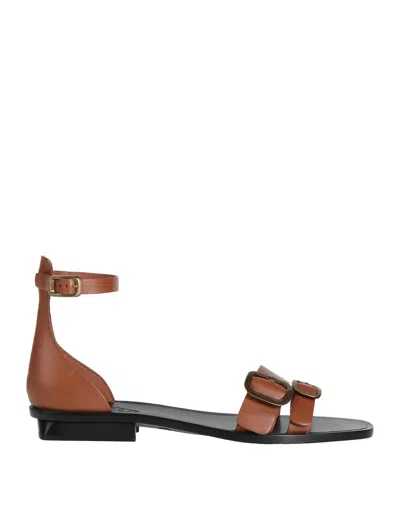 TOD'S TOD'S WOMAN SANDALS BROWN SIZE 8 CALFSKIN