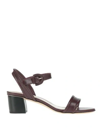 Tod's Woman Sandals Burgundy Size 8 Leather In Red
