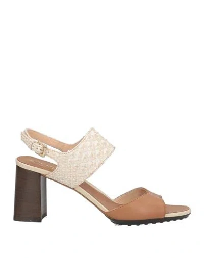 Tod's Woman Sandals Camel Size 8 Leather