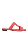 Tod's Woman Sandals Coral Size 7.5 Leather In Red