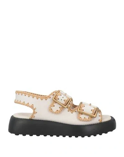 Tod's Woman Sandals Cream Size 7.5 Leather In White
