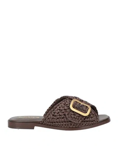 Tod's Woman Sandals Dark Brown Size 5.5 Natural Raffia In Black