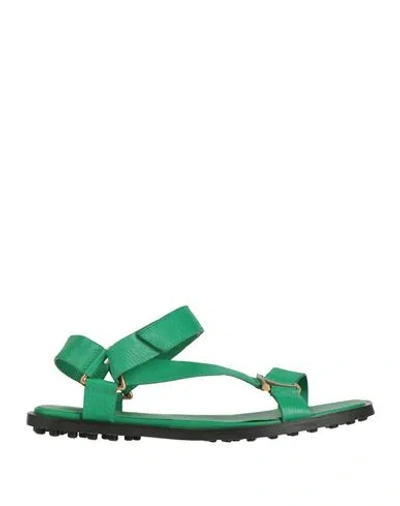 Tod's Woman Sandals Green Size 8 Leather