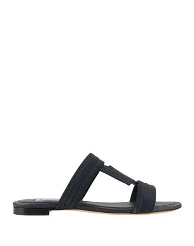 Tod's Woman Sandals Midnight Blue Size 8 Leather