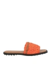 Tod's Woman Sandals Orange Size 5.5 Natural Raffia