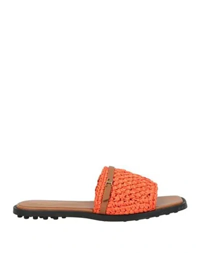 Tod's Woman Sandals Orange Size 5.5 Natural Raffia