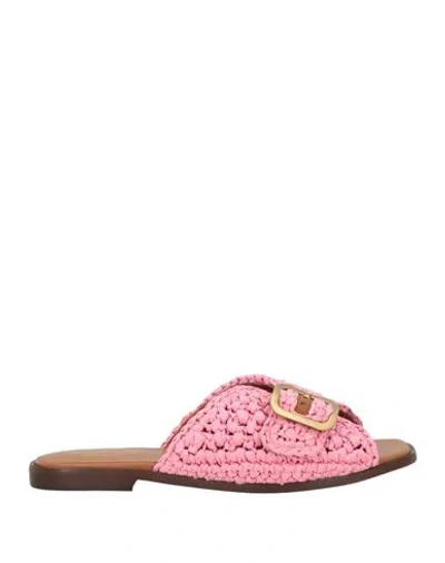 Tod's Woman Sandals Pink Size 5.5 Natural Raffia