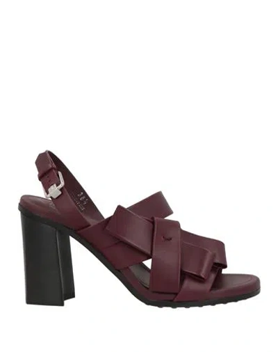 Tod's Woman Sandals Plum Size 5 Soft Leather In Purple