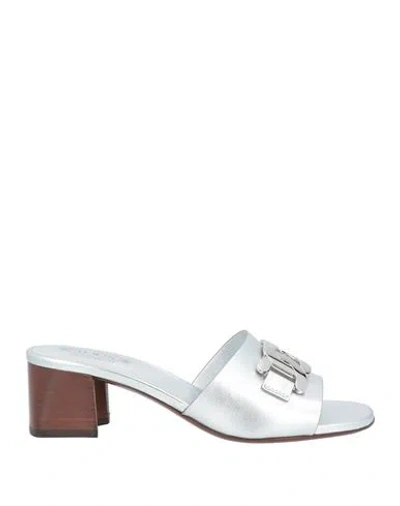 Tod's Woman Sandals Silver Size 7.5 Leather