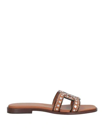 Tod's Brown Leather Sandals With Decorative Studs
