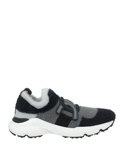 Tod's Woman Sneakers Black Size 8 Textile Fibers In Animal Print