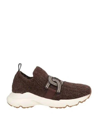 Tod's Woman Sneakers Chocolate Brown Size 8 Textile Fibers, Leather