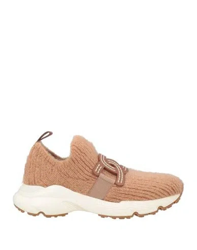 TOD'S TOD'S WOMAN SNEAKERS LIGHT BROWN SIZE 8 TEXTILE FIBERS, LEATHER