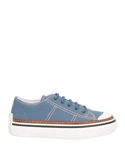Tod's Woman Sneakers Slate Blue Size 7.5 Textile Fibers, Leather