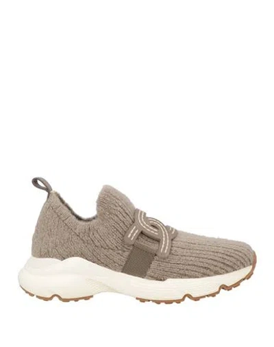 TOD'S TOD'S WOMAN SNEAKERS TAUPE SIZE 8 TEXTILE FIBERS, LEATHER