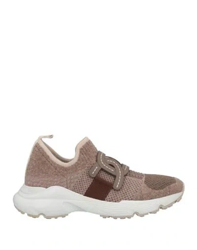 Tod's Woman Sneakers Taupe Size 8 Textile Fibers, Soft Leather In Grey