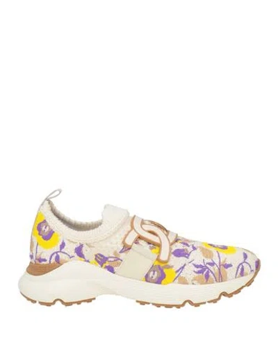 Tod's Woman Sneakers White Size 8.5 Textile Fibers In Yellow