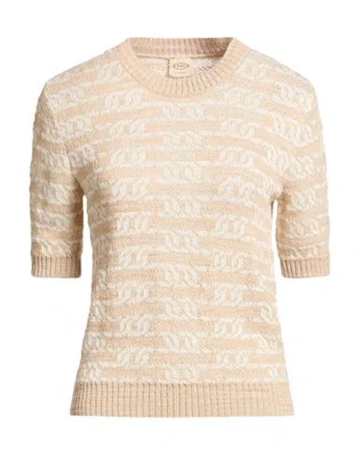 Tod's Woman Sweater Sand Size S Linen, Viscose, Polyester In Neutral