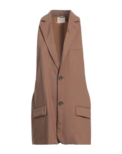 Tod's Woman Tailored Vest Brown Size 4 Virgin Wool, Silk