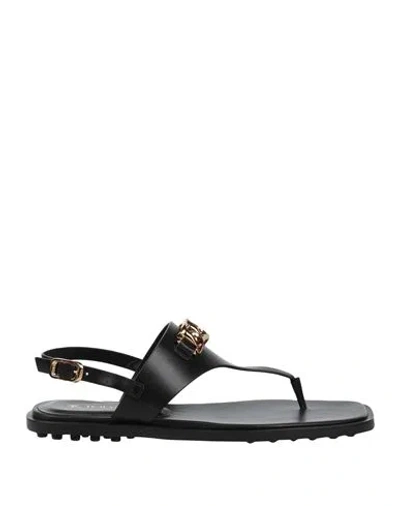 Tod's Woman Thong Sandal Black Size 8.5 Leather