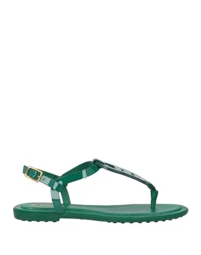 Tod's Woman Thong Sandal Dark Green Size 8 Soft Leather
