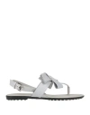 Tod's Woman Thong Sandal Grey Size 4 Leather In Gray