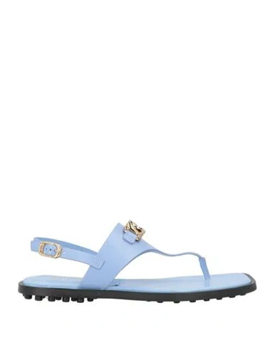 Tod's Woman Thong Sandal Light Blue Size 7 Leather