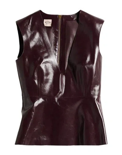 Tod's Woman Top Burgundy Size 4 Calfskin