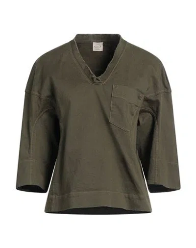 Tod's Woman Top Military Green Size L Cotton, Elastane