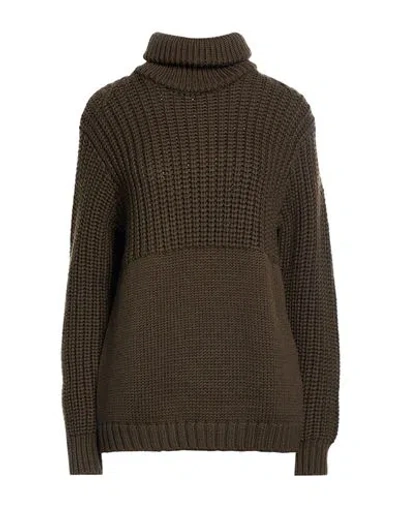 Tod's Woman Turtleneck Dark Green Size M Merino Wool In Brown