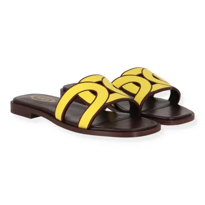 Tod's Women's Brown Leather Chain-link Slide Sandals In Multi